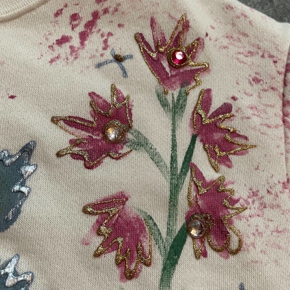 Vintage India Ink Floral Embellished Hand Painted Sweatshirt Womens Small - Picture 7 of 15